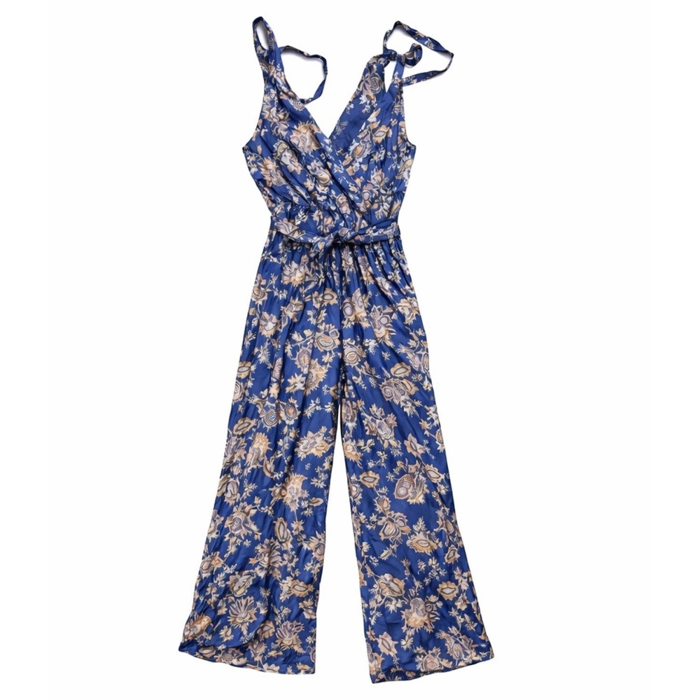 Anthropologie Ett:twa Paisley Faux Wrap Jumpsuit Boho Resort Wide Leg Size Small